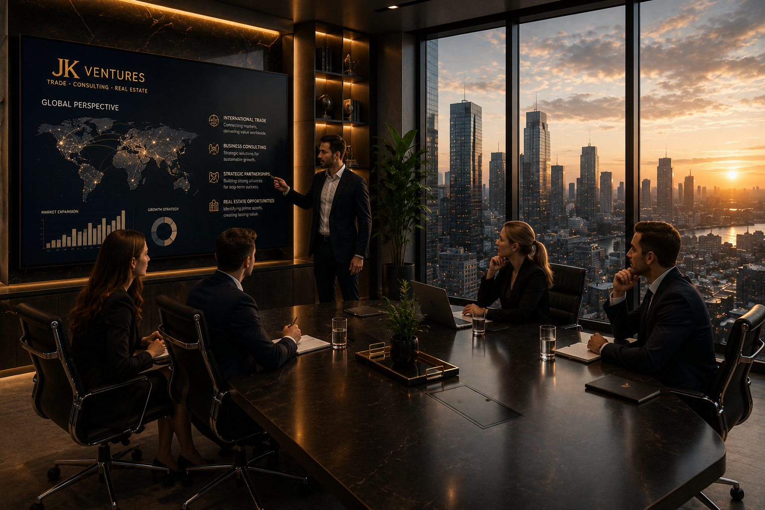 JK Ventures leadership presenting a global growth strategy